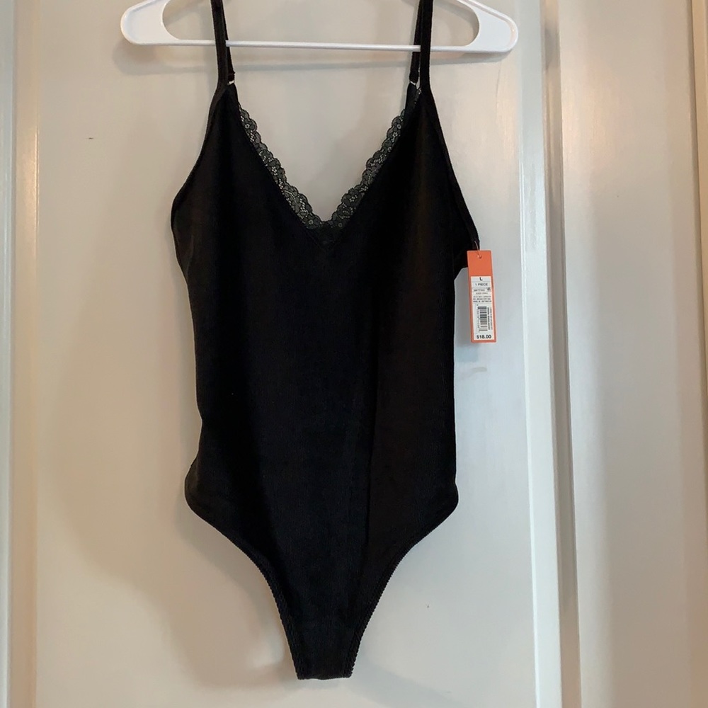 Colsie Black Velvet Ribbed Bodysuit